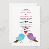 Inséparables et coeurs Invitations de mariage (Devant / Derrière)