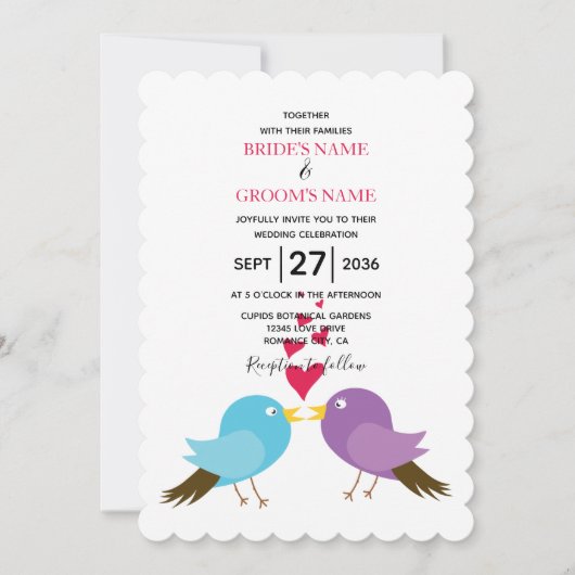 Inséparables et coeurs Invitations de mariage (Devant)
