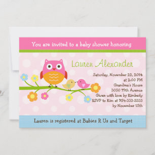 Inséparables et hibou sur invitation Baby shower d