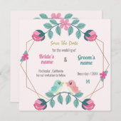 inséparables floral enregistrer la carte de date (Devant / Derrière)