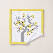 Inséparables jaunes gris cerisier fleurs bordent (Gant de toilette)