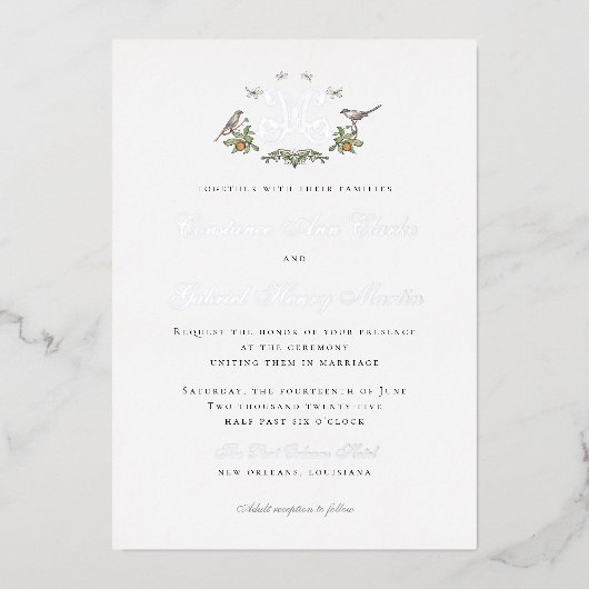 Inséparables "M" Faire-part de mariage à huile Mon (Recto)