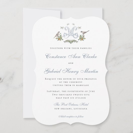 Inséparables "M" Faire-part de mariage Monogramme (Devant)