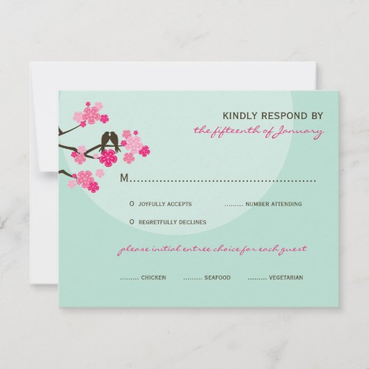 Inséparables mariage rose cerise fleurs carte RSVP (Devant)