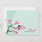 Inséparables mariage rose cerise fleurs carte RSVP (Dos)