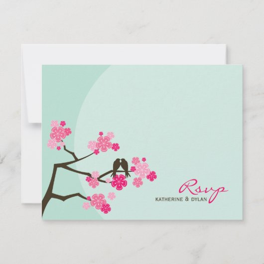 Inséparables mariage rose cerise fleurs carte RSVP (Dos)