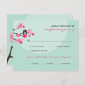 Inséparables mariage rose cerise fleurs carte RSVP (Devant / Derrière)