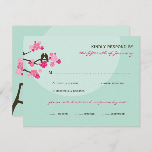 Inséparables mariage rose cerise fleurs carte RSVP (Devant / Derrière)