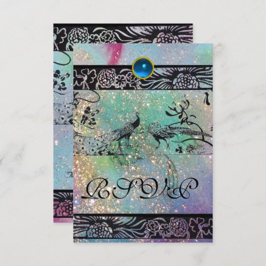 INSÉPARABLES mariages MONOGRAM RSVP or noir vert (Devant / Derrière)