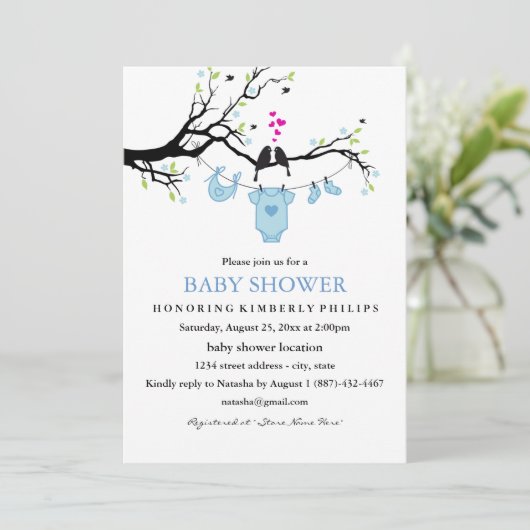 Inséparables mignons Baby shower garçon Invitation (Debout devant)
