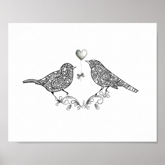 Inséparables mignons en noir et blanc Poster Impri (Devant)