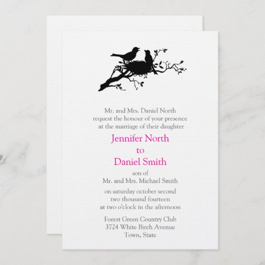 Inséparables Nid Silhouette Mariage Invitations (Devant / Derrière)