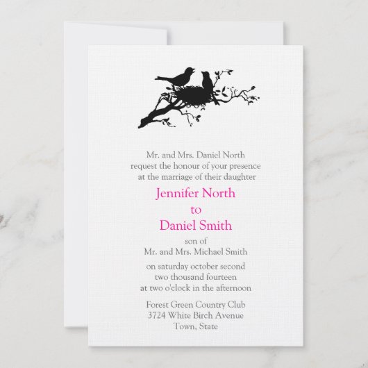 Inséparables Nid Silhouette Mariage Invitations (Devant)