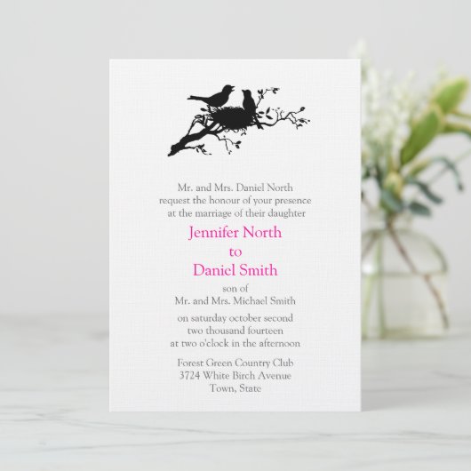 Inséparables Nid Silhouette Mariage Invitations (Debout devant)