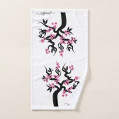 Inséparables noirs roses sakura cerisier, fleurs (Serviette à main)