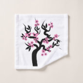 Inséparables noirs roses sakura cerisier, fleurs (Gant de toilette)