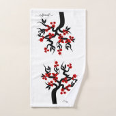 Inséparables noirs rouges sakura cerisier, fleurs (Serviette à main)