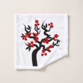 Inséparables noirs rouges sakura cerisier, fleurs (Gant de toilette)