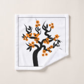 Inséparables oranges cerisiers fleurs et frontière (Gant de toilette)