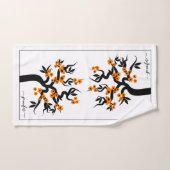 Inséparables oranges cerisiers fleurs et frontière (Serviette à main)