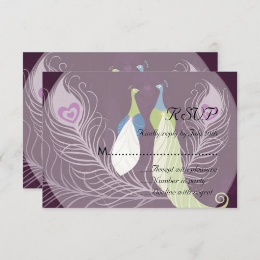 Inséparables Peacock Paire Mariage violet RSVP (Devant / Derrière)