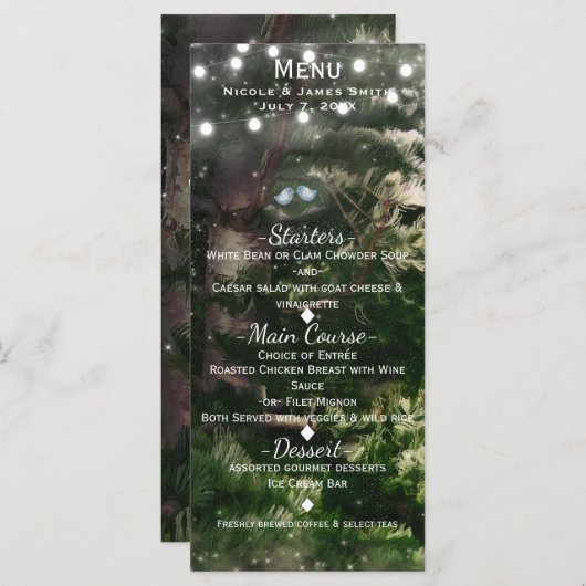 Inséparables + Pine Tree Night Mariage Carte Menu (Devant / Derrière)
