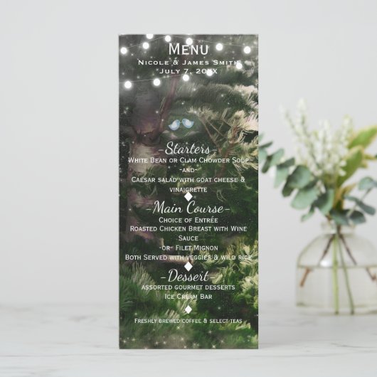 Inséparables + Pine Tree Night Mariage Carte Menu (Debout devant)