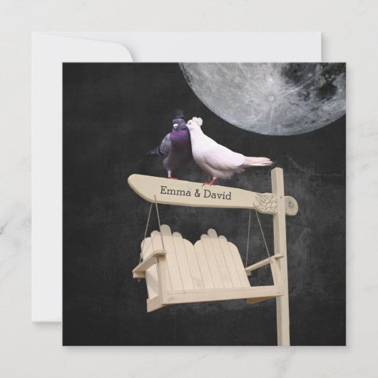 Inséparables Pleine lune Nuit Mariage Invitations (Devant)
