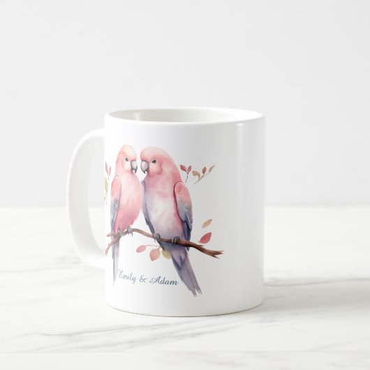 Inséparables roses Saint Valentin Café Mug (Devant gauche)