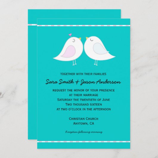 Inséparables sur Aqua Arrière - plan Faire-part de (Devant / Derrière)