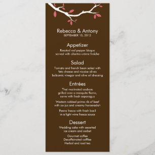 Inséparables sur les cartes de menu Mariage d'arbr