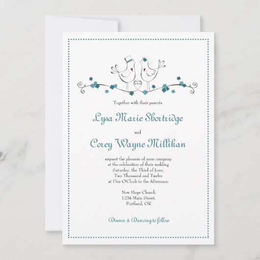 Inséparables - Turquoises - Faire-part de mariage (Devant)