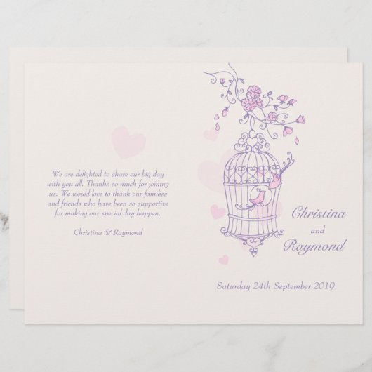 Inséparables violet rose grand programme de mariag (Devant / Derrière)