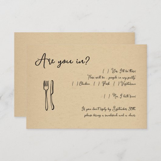 Insérez la carte de réponse d'invitation de script (Devant / Derrière)