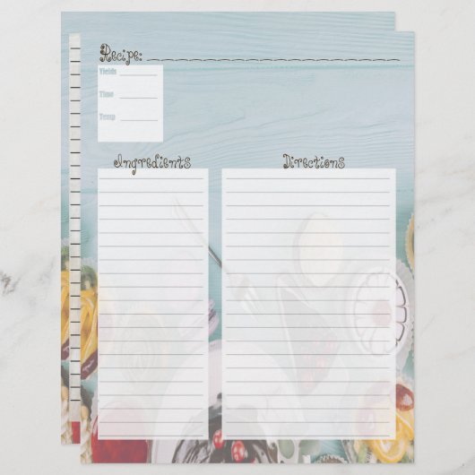 Insertions de la carte de recette de dent sucrée (Devant / Derrière)