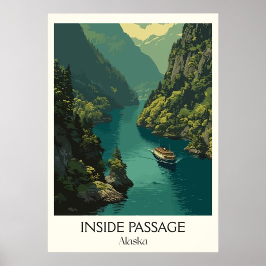 Inside Passage Alaska Fjord Boat Poster (Voorkant)