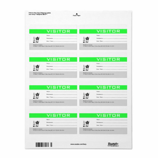 Insigne du visiteur Étiquette vert (Feuille entière)