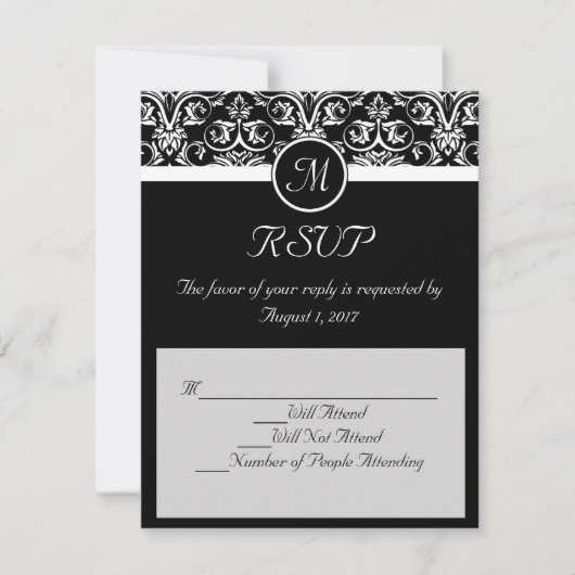 Insignes de mariage noirs correspondance RSVP (Devant)