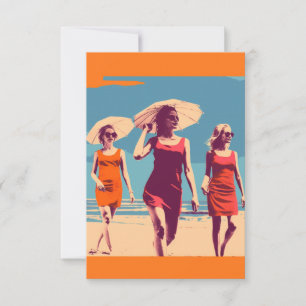 Inspiratie uit de vintage, retro strandtafereel bedankkaart