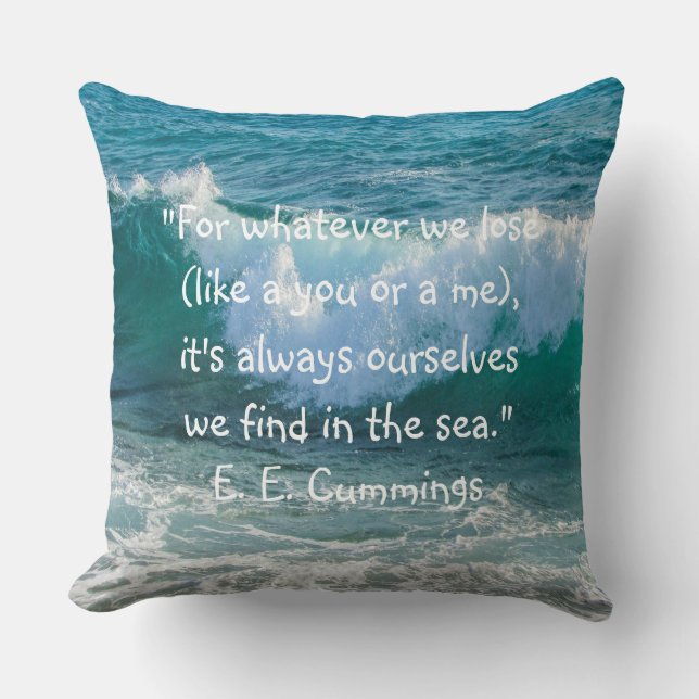 Inspiratie Zee Wave Nautical E.E. Cummings Quote Kussen (Voorkant)