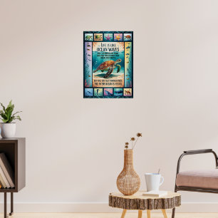Inspiratieve Poster Zeeschildpad Oceaan “Leven Is