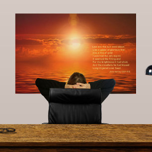 Inspiratieve Zonsondergang Oranje Gouden Lucht Zee Poster