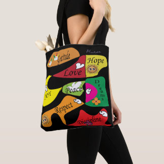 Inspirational Black Tote: Peace Joy Discipline Draagtas