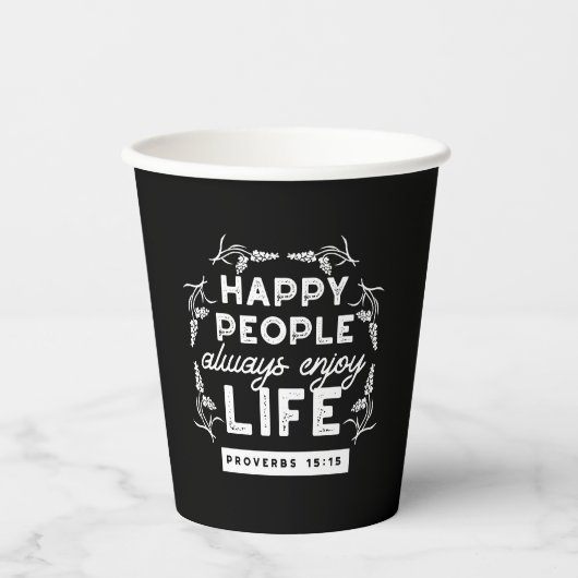 Inspirational Christian Quote from Proverbs 15:15 Papieren Bekers (Voorkant)