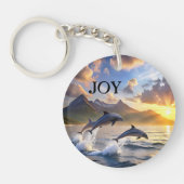 Inspirational Dolphins Sunset Mountains Joy Sleutelhanger (Voorkant)