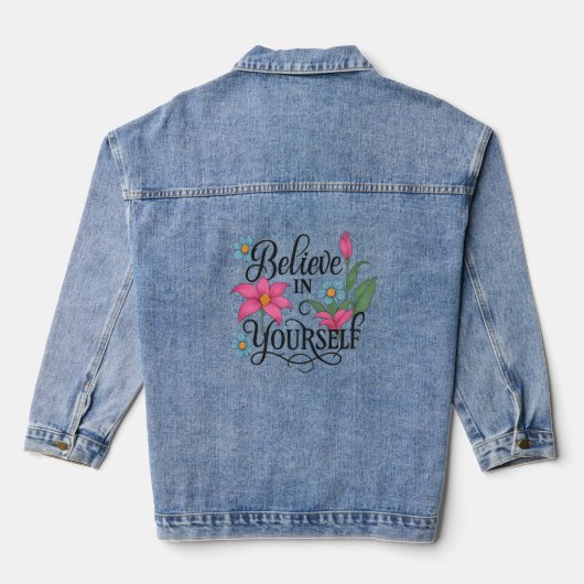 Inspirational Floral Women’s Denim Jacket (Verso)