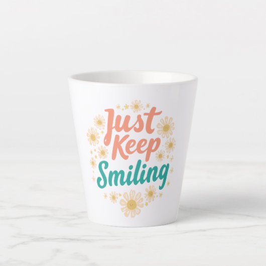 Inspirational "Just Keep Smiling" Floral Latte Mok (Voorkant)