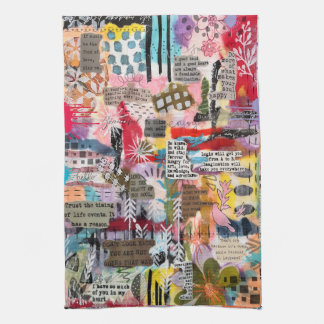 Inspirational Mixed Media Collage Kitchen Towel Theedoek