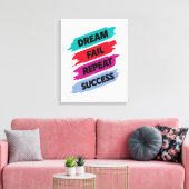 Inspirational Quote Art–Dream Fail Repeat Success Canvas Afdruk (Insitu (Woonkamer))