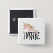 Inspire | Gold Mane Unicorn Vierkante Button 5,1 Cm (Voorkant /achterkant)